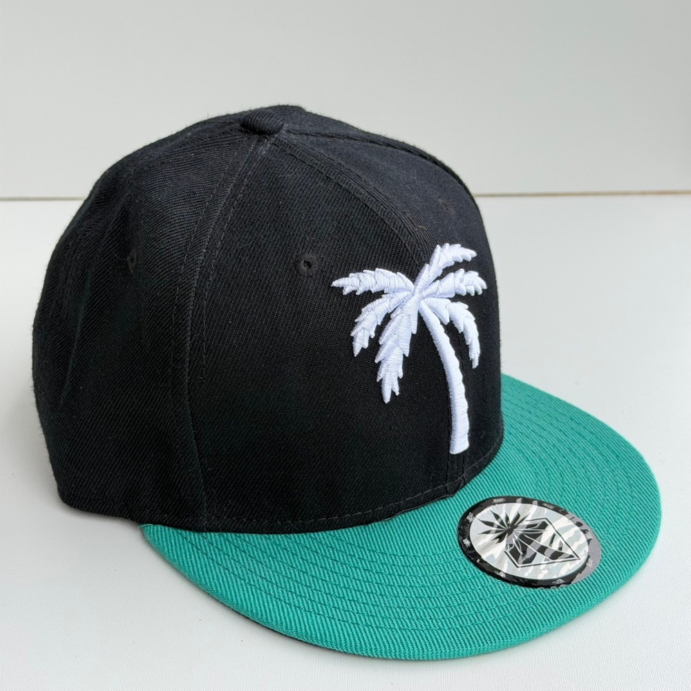 BLVD Palm Tree Snapback Hat Black/Green Embroidered Logo Wool Baseball Cap